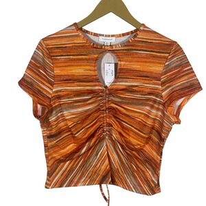 NWT Topshop Orange Brown Metallic Shimmer Cutout Ruched Cropped Top - Size US 12
